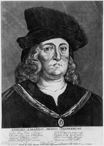 Theophrastus Bombastus von Hohenheim Paracelsus、スイスの錬金術師、医師、16世紀。 作： Wenceslaus Hollar