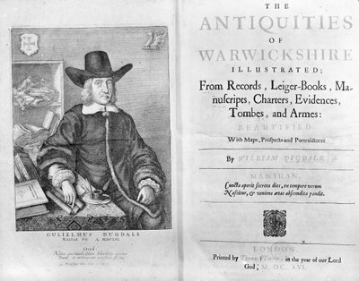 ウィリアム・ダグデールによる「ウォリックシャーの古代」へのタイトルページと口絵、1656 作： Wenceslaus Hollar