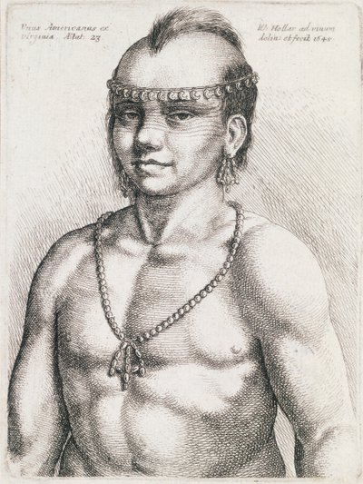 ヴァージニアの23歳のインディアン Wenceslaus Hollar (1607-1677)の版画 作： Wenceslaus Hollar