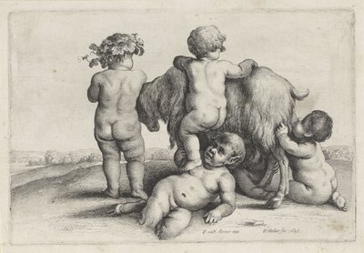 4人の少年、サテュロスとヤギ プッティとサテュロス（シリーズ名） 作： Wenceslaus Hollar