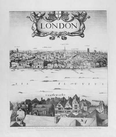 ロンドンの眺め、1647年発行（ファクシミリコピー）（詳細） 作： Wenceslaus Hollar