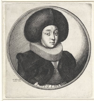 ラフと大きな毛皮の帽子をかぶった女性 女性胸像のメダリオン（シリーズ名） 作： Wenceslaus Hollar