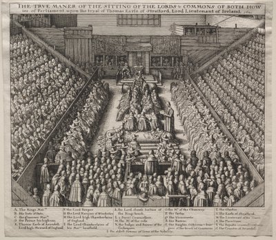 ウェストミンスター ホール、インテリア、ストラフォード伯爵の裁判 作： Wenceslaus Hollar