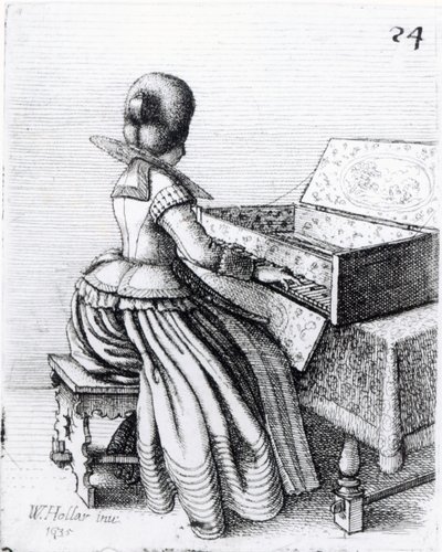キーボードで遊ぶ女性、1635 作： Wenceslaus Hollar