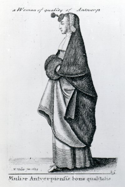アントワープ出身の品質の女、1643 作： Wenceslaus Hollar