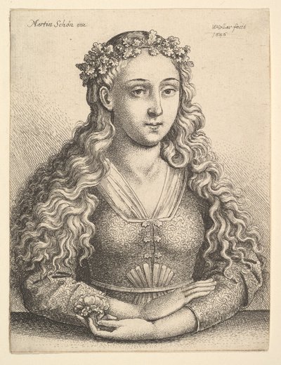 オークの葉のリースを持つ女性、1646年。 作： Wenceslaus Hollar