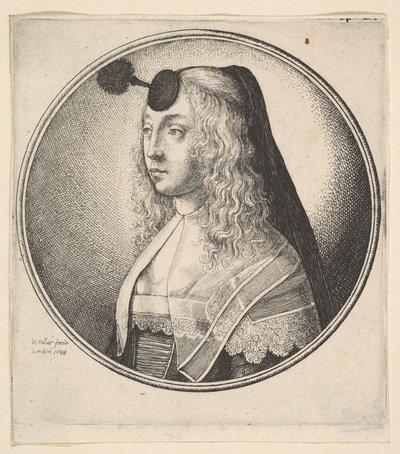 額にフーペットを付けた女性が左に向いた、1643年。 作： Wenceslaus Hollar