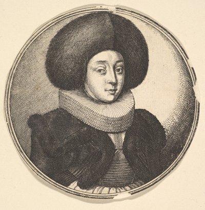 大きな円形の毛皮の帽子とレースのラフ、1645を持つ女性。 作： Wenceslaus Hollar