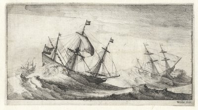 海の嵐の中の帆船 海景（シリーズタイトル） 作： Wenceslaus Hollar