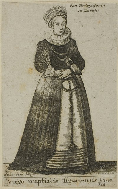 ウェディングドレスを着たチューリッヒの女性 作： Wenceslaus Hollar