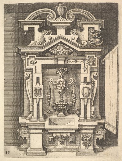 1598年Dietterlins ArchitecturaのLavabo、Plate 85のデザイン。 作： Wendel Dietterlin the Elder