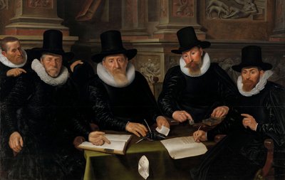 1624年のアムステルダムレーパーズアサイラムの4人の摂政と「ハウスファーザー」 作： Werner Jacobsz van den Valckert