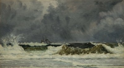 荒れた天気-1884年、ユトランドの海岸。   作： Whitworth Wallis