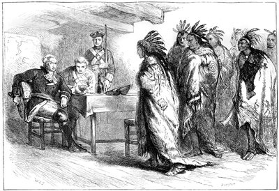 ポンティアックとインディアンのグラッドウィン少佐への訪問、1763年1880年。 作： Whymper