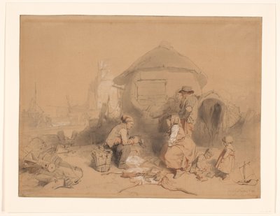 住宅に改造されたボートの近くのビーチでの会話 作： Wijnand Nuijen (signed by artist)
