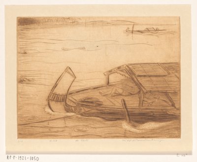 スラバヤのカリマスに係留された船 川（原題） 作： Wijnand Otto Jan Nieuwenkamp (signed by artist)