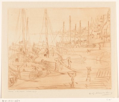 ベナレスのガンジス川のほとりに係留された船 荷揚げ船Ⅱ（原題） 作： Wijnand Otto Jan Nieuwenkamp (signed by artist)
