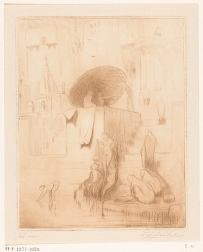 ベナレスのガンジス川のほとりで水浴びと洗濯をする女性たち ベナレス（原題） 作： Wijnand Otto Jan Nieuwenkamp (signed by artist)