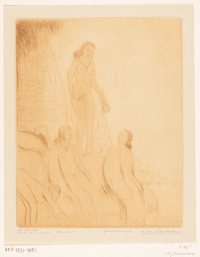 ベナレスのガンジス川のほとりで入浴する少女たち お風呂の女の子（原題） 作： Wijnand Otto Jan Nieuwenkamp (signed by artist)