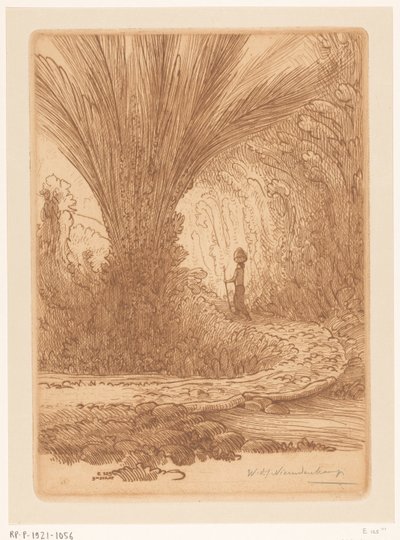 バリ島の生い茂った山腹 山の中で（原題） 作： Wijnand Otto Jan Nieuwenkamp (signed by artist)