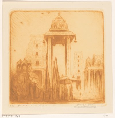 イギリス領インドの寺院の中庭 お寺で（原題） 作： Wijnand Otto Jan Nieuwenkamp (signed by artist)