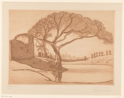 カイロ近くの池の木 カイロ付近（原題） カイロ (オブジェクトのタイトル) 作： Wijnand Otto Jan Nieuwenkamp (signed by artist)