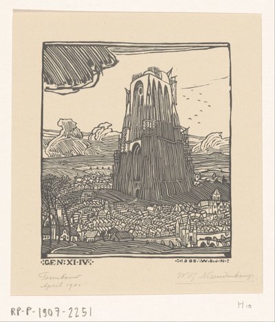 バベルの塔の建設 タワー建設（原題） 作： Wijnand Otto Jan Nieuwenkamp (signed by artist)