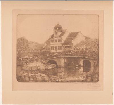 バタビアの橋とオフィスビル バタビアのカリ・ブサールについて（原題） 作： Wijnand Otto Jan Nieuwenkamp (signed by artist)