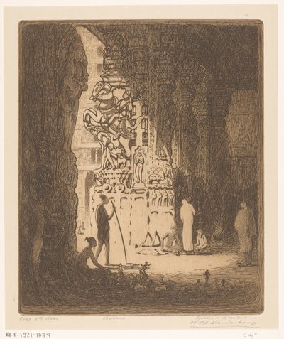 マドゥライのバザールの彫刻が施された柱 バザール、マドゥラ (原題) 作： Wijnand Otto Jan Nieuwenkamp (signed by artist)