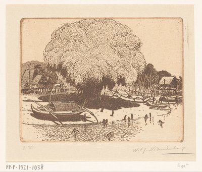 バリのロロアン バラットのビュー 漁村（原題） 作： Wijnand Otto Jan Nieuwenkamp (signed by artist)