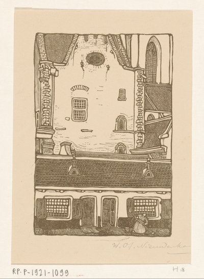 ハールレムの旧グルンマルクトにあるシント・バヴォーケルクに面した家々 St. Bavo, Haarlem (原題) 作： Wijnand Otto Jan Nieuwenkamp (signed by artist)
