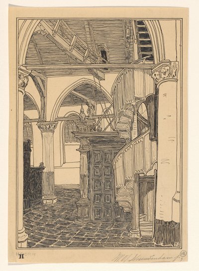 ホールンの Noorderkerk の内部 作： Wijnand Otto Jan Nieuwenkamp (signed by artist)