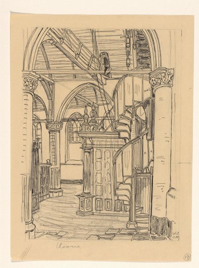 ホールンの Noorderkerk の内部 作： Wijnand Otto Jan Nieuwenkamp (signed by artist)