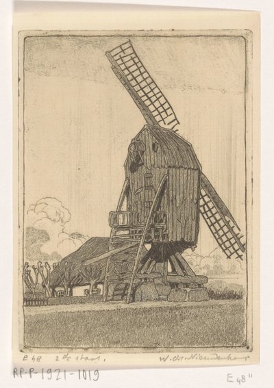 Bennekom 近くの 2 枚刃の製粉機 古い工場 (原題) 作： Wijnand Otto Jan Nieuwenkamp (signed by artist)