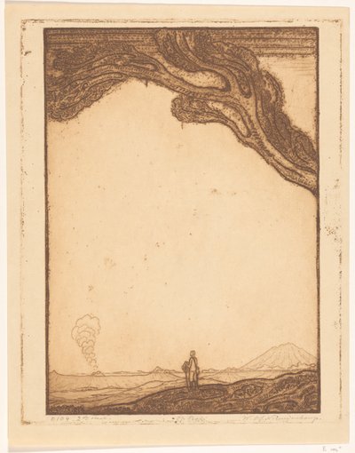 バリ島の火山風景の中の男 オン・バリ（原題） 作： Wijnand Otto Jan Nieuwenkamp (signed by artist)