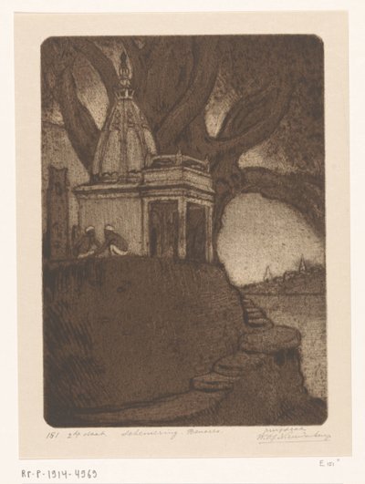 夜のベナレスの神殿 日没、ベナレス (原題) 作： Wijnand Otto Jan Nieuwenkamp (signed by artist)