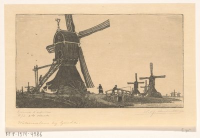 Vlist の Haastrecht と Schoonhoven の間のワイプミル ゴーダ近くの水車小屋 (原題) 作： Wijnand Otto Jan Nieuwenkamp (signed by artist)