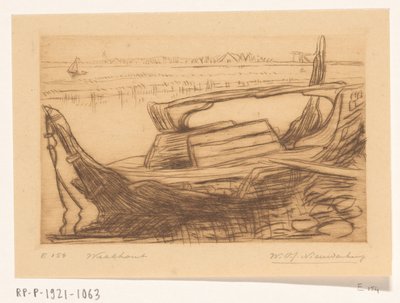 モニッケンダム港でのボッターの難破船 レックウッド（原題） 作： Wijnand Otto Jan Nieuwenkamp (signed by artist)