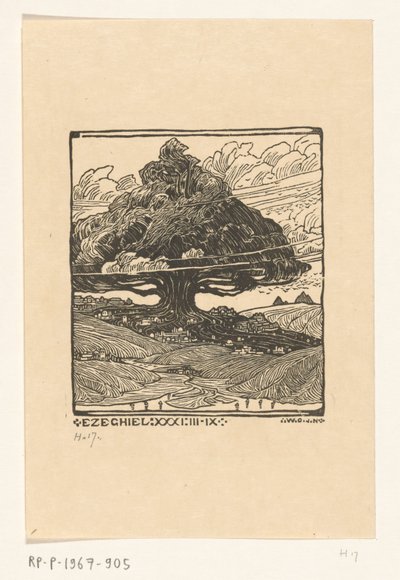 山の風景の中の杉の下の都市 エゼキエルの夢見（原題） 作： Wijnand Otto Jan Nieuwenkamp