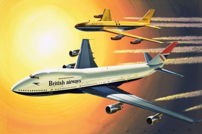 ボーイング707を背景にしたボーイング747 作： ウィルフ (20 世紀) ハーディ
