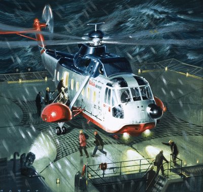 油田の危険人物たち。ブリティッシュ・エアウェイズのS-61Nヘリコプター 作： ウィルフ (20 世紀) ハーディ