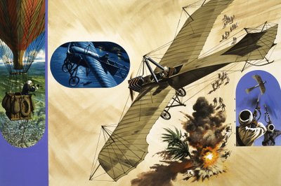 1911年、ジュリップ・ガヴォッティ中尉は飛行機から爆弾を投下した最初の人物となった。 作： ウィルフ (20 世紀) ハーディ