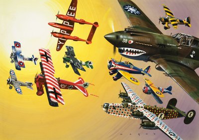 カラフルなマーキングが施された航空機のモンタージュ 作： ウィルフ (20 世紀) ハーディ