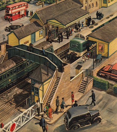 イングランド、鉄道駅 作： ウィルフ (20 世紀) ハーディ