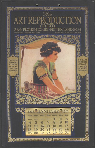 The Art Reproduction Company カレンダー、1925 年 作： Wilfred Fryer