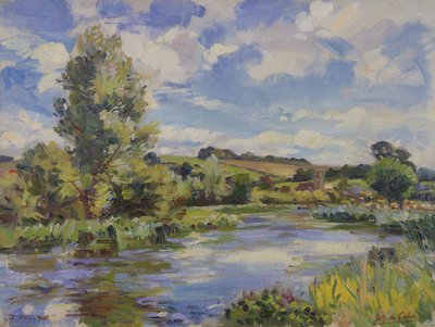 太陽に照らされた川の風景 作： Wilfred Gabriel de Glehn