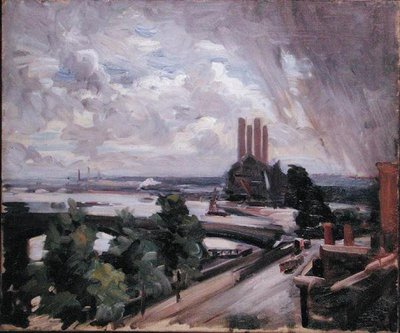 Cheyne Walk からのバタシー橋、チェルシー (キャンバスに油彩) 作： Wilfred Gabriel de Glehn