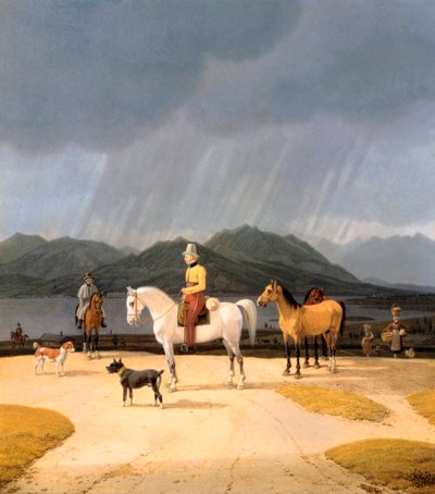"Cavaliers sur le Tegern Allemagne" (テーゲルン湖の騎手たち) Peinture de Wilhelm Ritter von Kobell (1766-1853) 1832 油彩・木材 Dim 282x263 cm Staatliche Museen, Berlin 作： Wilhelm Alexander Kobell