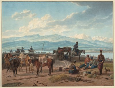 ロシア人コサックの停車 - Kobell, Wilhelm, Ritter von (1766-1853) - 1804 - 紙に水彩画 - 36,8x48,2 - 個人蔵 作： Wilhelm Alexander Kobell