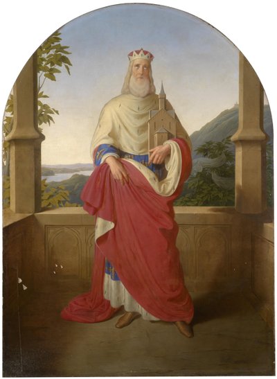 Bogdan Mandic, ou Frere Leopold dit Leopold de Castelnuovo - Saint Leopold devant le Danube et la montagne Leopoldsberg - ドナウ川の景色の前にいる聖レオポルドと背景にあるレオポルドスベルク、Rieder, Wilhelm August (1796-1880)作。油彩・キャンバス 作： Wilhelm August Rieder
